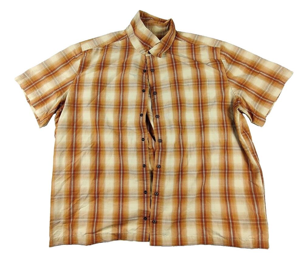 Shirt Mens 3XL Orange Plaid Short Sleeve Button Up Casual Lightweight Woven